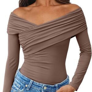 Trendy Queen Women Off The Shoulder Tops tan